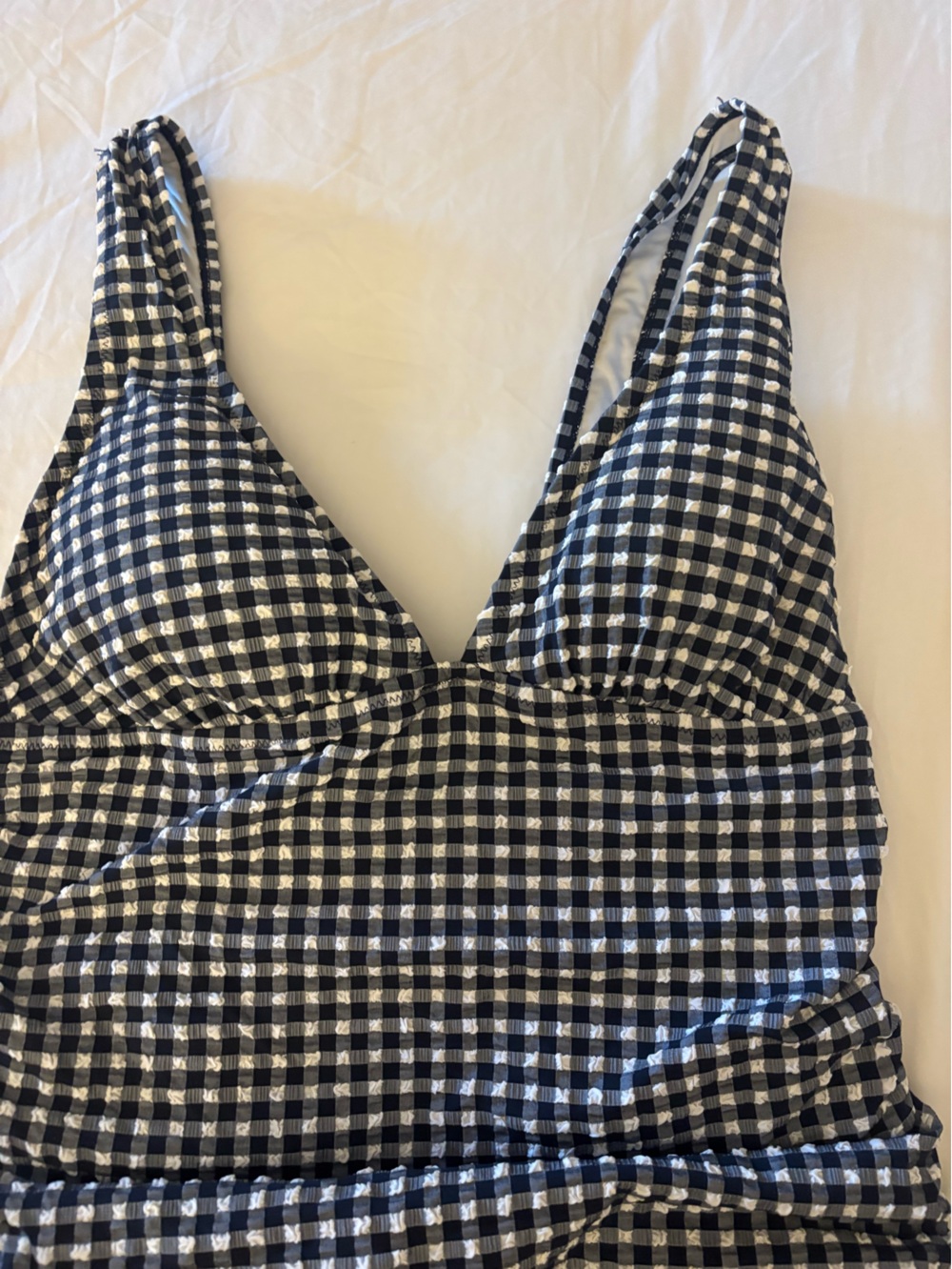 J.Crew Gingham Ruffle One Piece Swimsuit Black White Size 14 - Picture 4 of 10